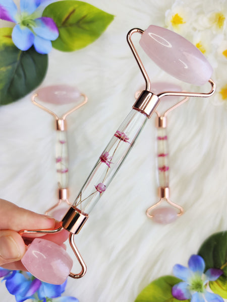 Rose Quartz with Resin Gua Sha Roller