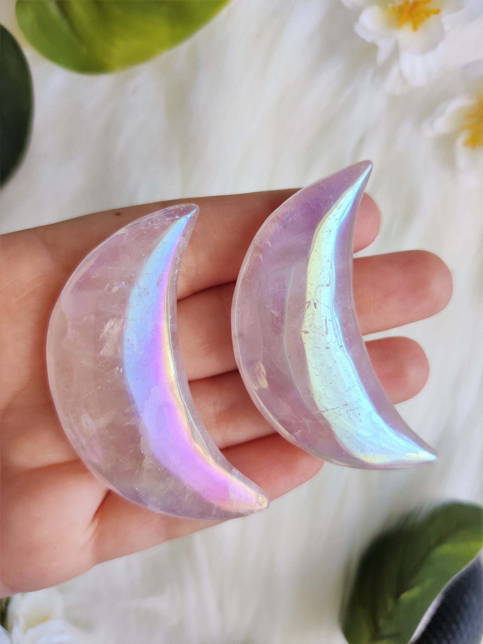 Medium Aura Rose Quartz Half Moons