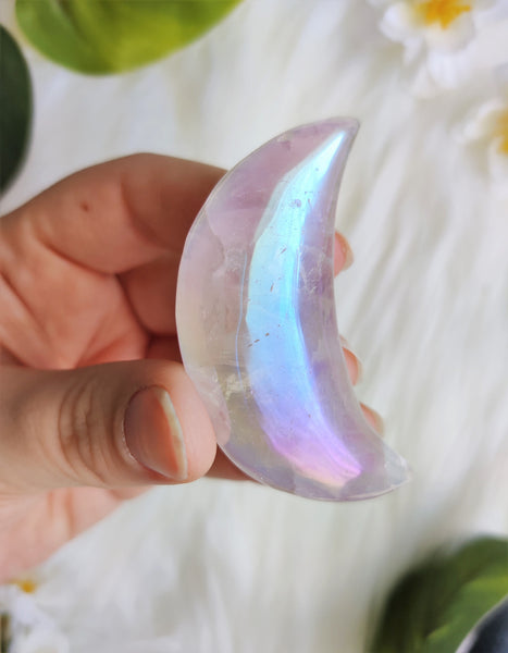 Medium Aura Rose Quartz Half Moons