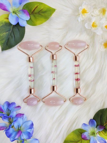 Rose Quartz with Resin Gua Sha Roller