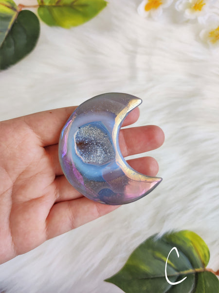 Aura Agate Moon with Druzy Caves