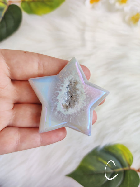 Aura Agate Star with Druzy Caves (A-D)