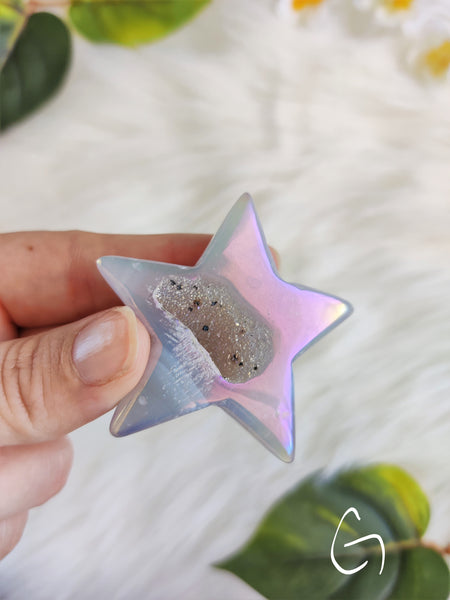 Aura Agate Star with Druzy Caves (E-H)