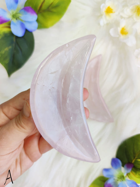 Small Light Rose Quartz Moon Bowl