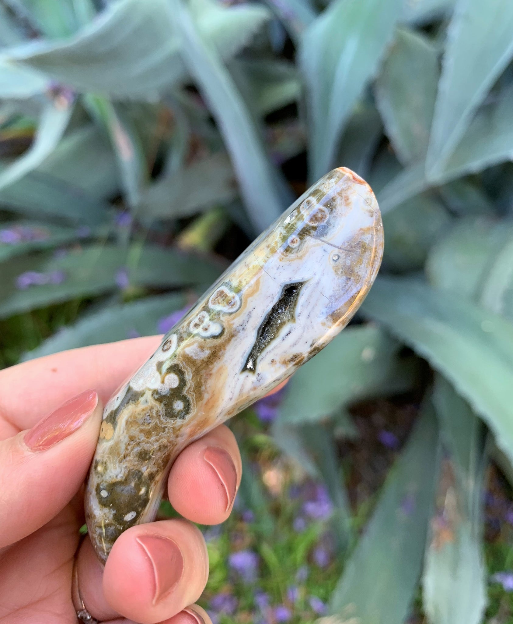 Orbicular (Ocean) Jasper Curved Massage Wand