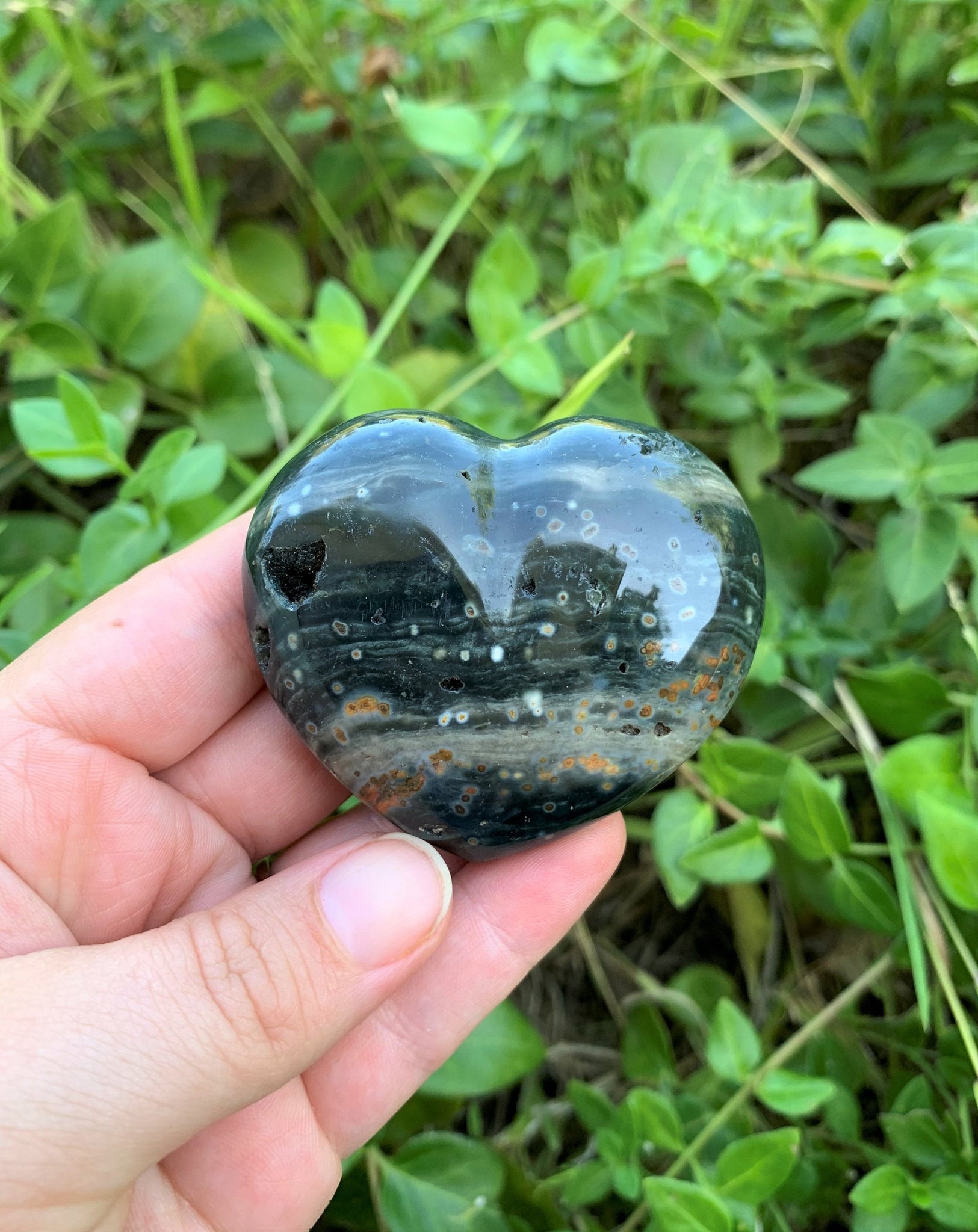 Orbicular (Ocean) Jasper Puffy Heart #1