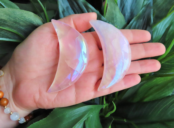 Large Aura Rose Quartz Half Moons