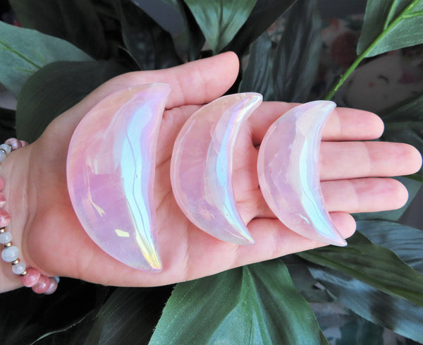 Large Aura Rose Quartz Half Moons