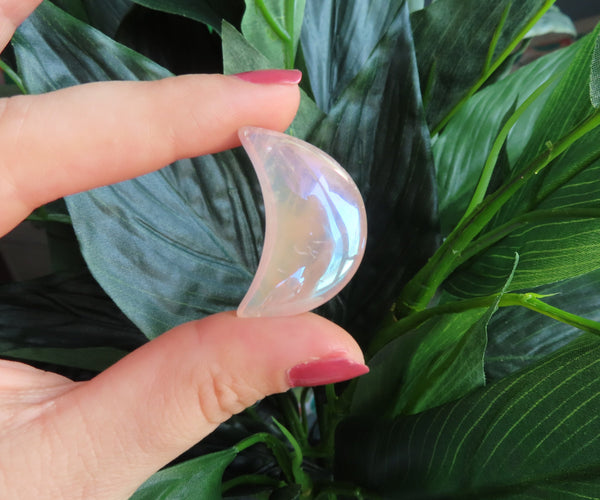 Aura Rose Quartz Puffy Crescent Moon