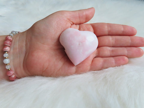 Pink Opal Puffy Heart Stone #7