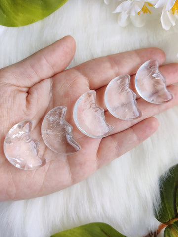 Clear Quartz Puffy Crescent Moon With Face