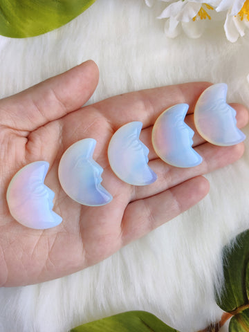 Opalite Puffy Crescent Moon With Face