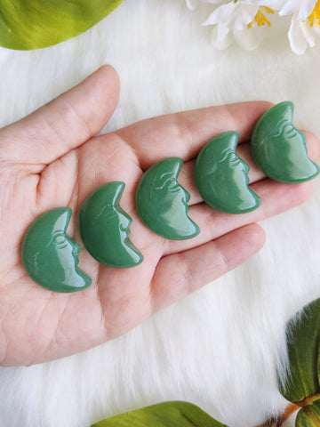 Green Aventurine Puffy Crescent Moon With Face