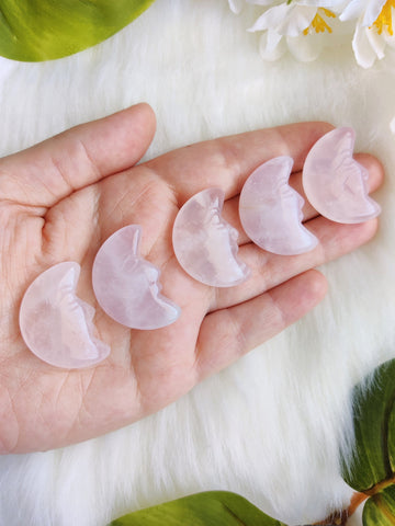 Rose Quartz Puffy Crescent Moon With Face