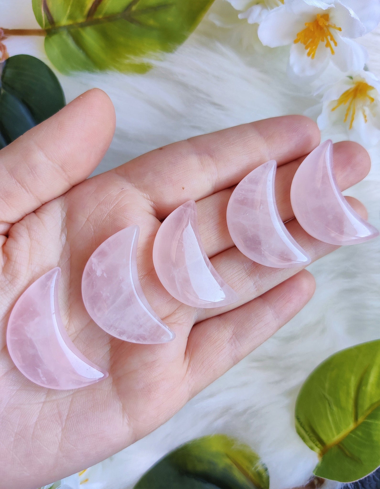 Rose Quartz Puffy Crescent Moon