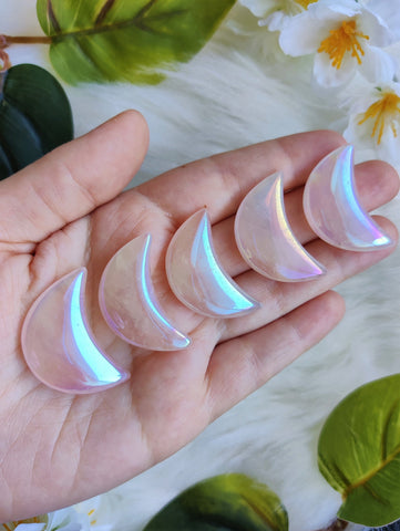 Aura Rose Quartz Puffy Crescent Moon