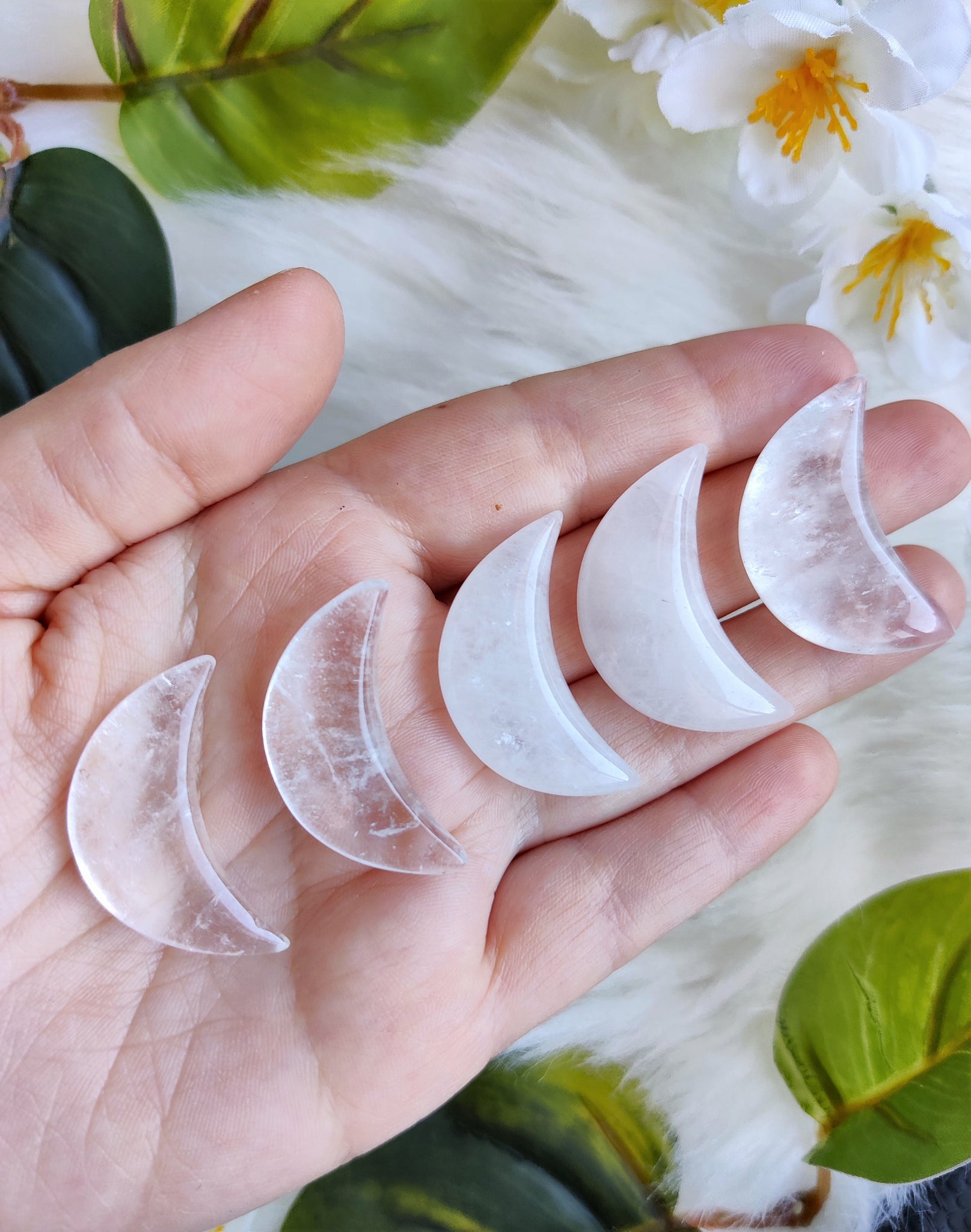 Clear Quartz Puffy Crescent Moon