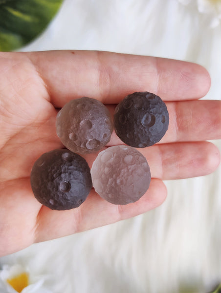 Dainty Full Moon Carved Smokey Quartz Sphere