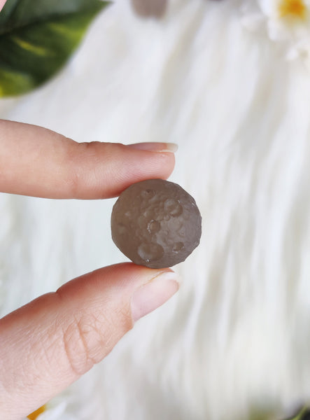 Dainty Full Moon Carved Smokey Quartz Sphere