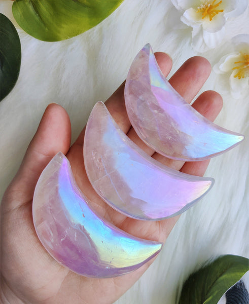 Large Aura Rose Quartz Half Moons