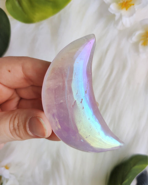 Large Aura Rose Quartz Half Moons