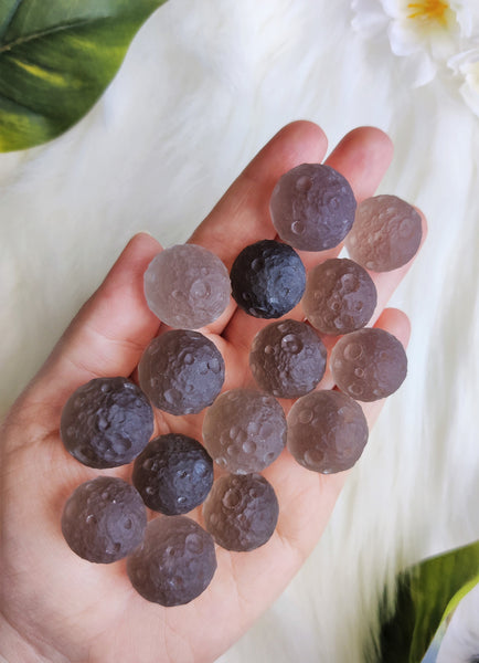 Dainty Full Moon Carved Smokey Quartz Sphere