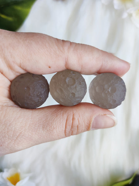 Dainty Full Moon Carved Smokey Quartz Sphere