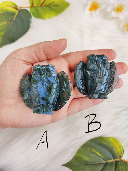 Moss Agate Owls