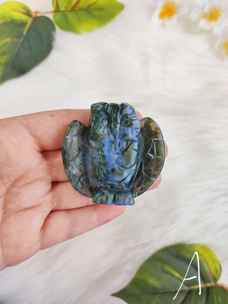 Moss Agate Owls