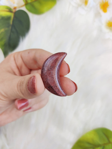 Strawberry Quartz Puffy Crescent Moon