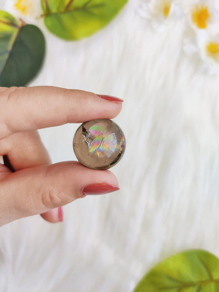 Tiny Smokey Quartz Sphere with Rainbow 10-15g