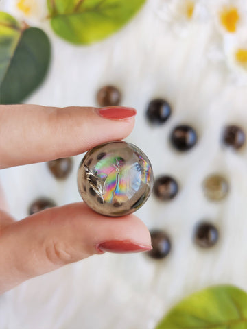 Tiny Smokey Quartz Sphere with Rainbow 10-15g