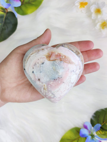 Pink Opal Puffy Heart Stone (B)